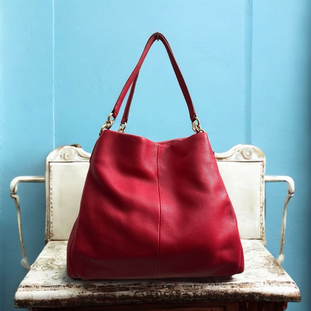COACH Madison Phoebe Pebble Red Leather 3 Pockets Shoulder Bag EUC